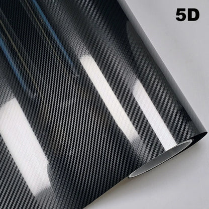 Carbon fiber vinyl wrap roll with '5D' text on a gray background