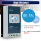 EPEVER MPPT solar charge controller with efficiency details on a blurred outdoor background