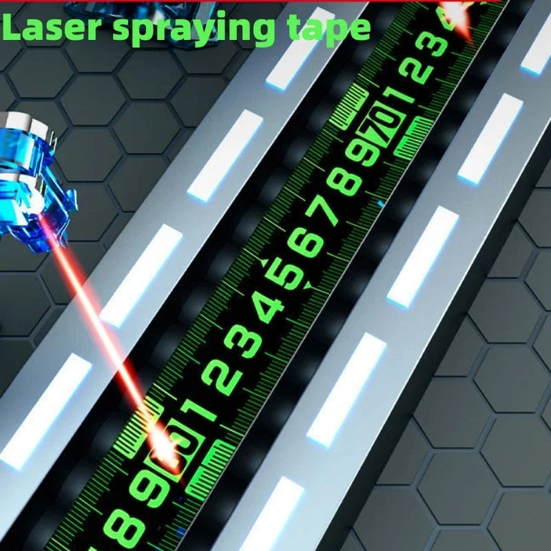 Laser spraying tape with digital numbering on a futuristic background