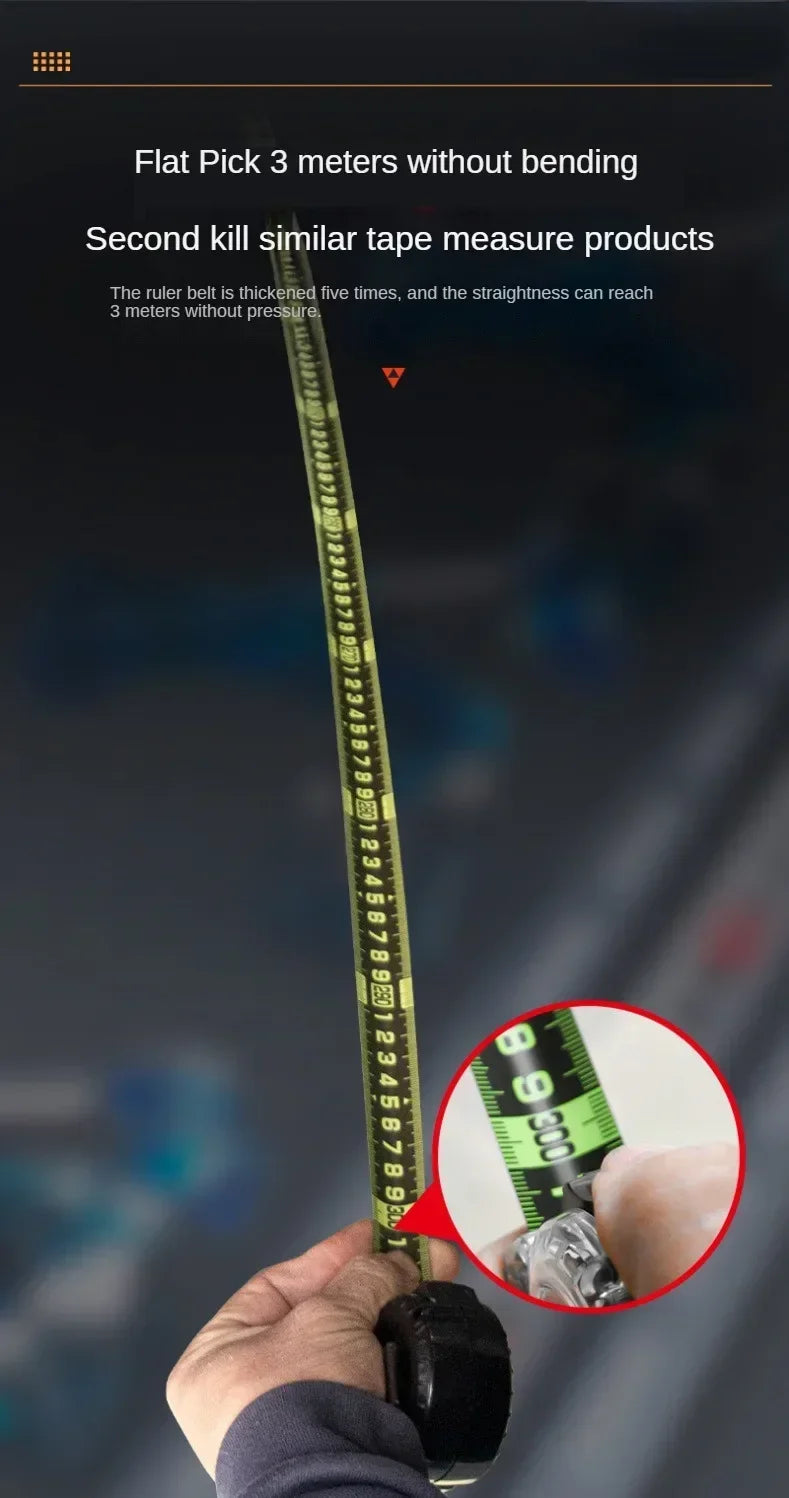 Measurement tape being used with a close-up of the measurement scale.